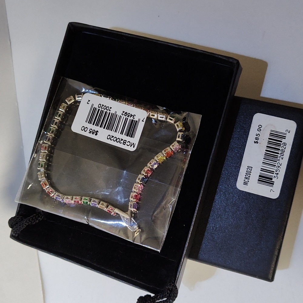 MACY'S Multi color CZ Bracelet Silver plated Brass 7.5" - Picture 6 of 6